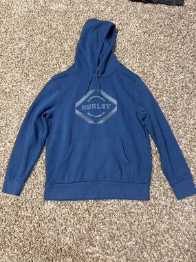 Hurley Men's Navy Blue Pullover Hoodie with Hurley Logo. Size Medium